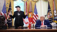 Tesla CEO Elon Musk speaks alongside U.S. President Donald Trump in the Oval Office of the White House on May 30, 2025.
