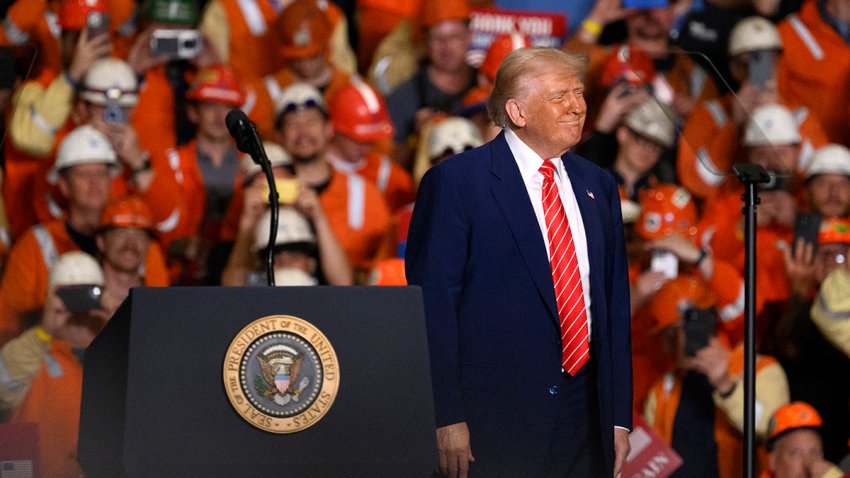 President Donald Trump speaks to supporters during a rally at the U.S. Steel-Irvin Works on May 30, 2025 in West Mifflin, Pennsylvania.