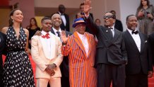 CANNES, FRANCE - MAY 19: (L-R) Ilfenesh Hadera, Aubrey Joseph, Denzel Washington, Spike Lee, A$AP Rocky and Wendell Pierce attend the "Highest 2 Lowest" red carpet at the 78th annual Cannes Film Festival at Palais des Festivals on May 19, 2025 in Cannes, France. (Photo by Kristy Sparow/Getty Images)