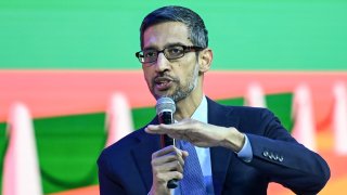Sundar Pichai, CEO of Alphabet, speaks during an event in New Delhi, December 19, 2022.