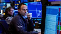 Traders work on the floor of the New York Stock Exchange on April 2, 2025. 