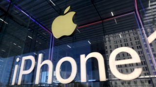 The Apple store on 5th Avenue is seen in New York on April 8, 2025.