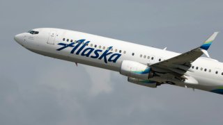 An Alaska Airlines Boeing 737 airplane departs Los Angeles International Airport en route to Washington, D.C., in Los Angeles, March 30, 2025.
