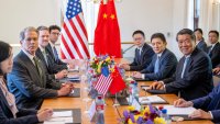 U.S. Secretary of the Treasury Scott Bessent, U.S. Trade Representative Jamieson Greer, Li Chenggang, China’s International Trade Representative and Vice Minister of Commerce and Chinese Vice Premier He Lifeng, prepare to discuss during a bilateral meeting between the U.S. and China, in Geneva, Switzerland, May 11, 2025.