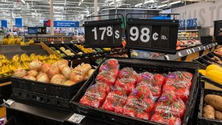 Fruit and vegetables are seen at a Walmart supermarket in Houston, Texas, on May 15, 2025.