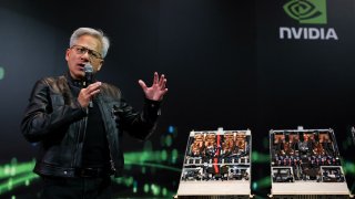 Jensen Huang, co-founder and CEO of Nvidia Corp., speaks during a news conference in Taipei on May 21, 2025.