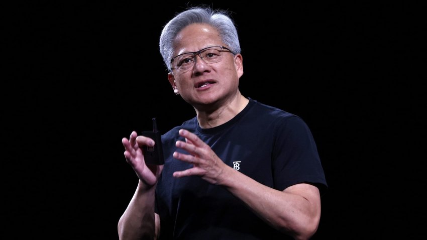 Jensen Huang, CEO of Nvidia, speaks during the Viva Technology conference dedicated to innovation and startups at Porte de Versailles exhibition center in Paris, France, June 11, 2025.