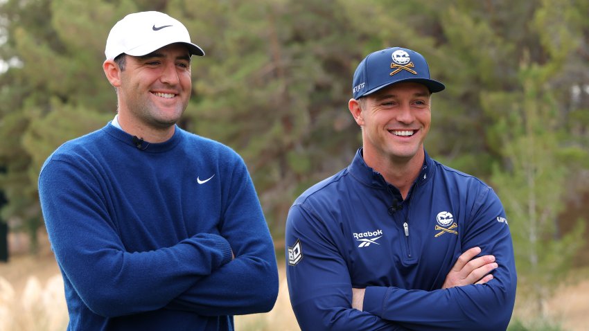 Bryson DeChambeau (R) of LIV Golf and Scottie Scheffler of the PGA Tour