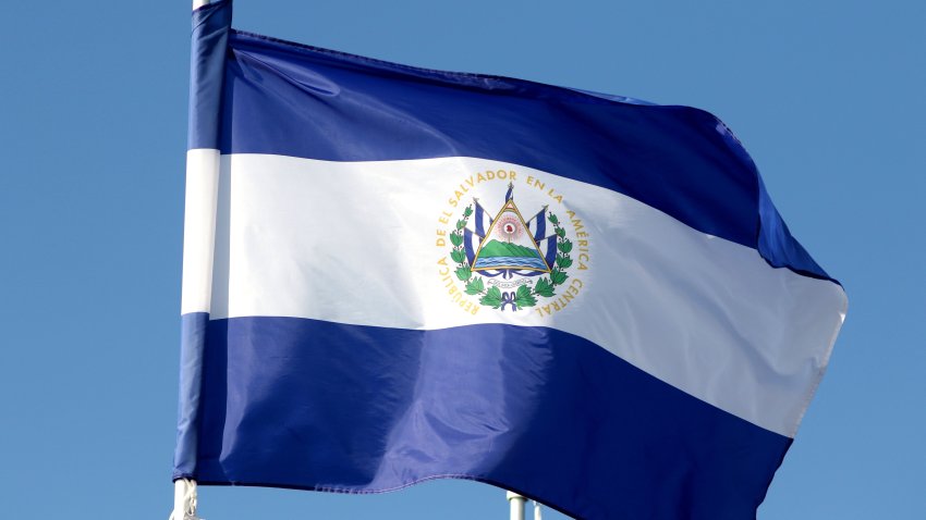 SAINT PETERSBURG, RUSSIA – 2024/06/09: The flag of the Republic of El Salvador seen in the gallery of flags of the participating countries in the framework of St. Petersburg International Economic Forum 2024 (SPIEF 2024). (Photo by Maksim Konstantinov/SOPA Images/LightRocket via Getty Images)