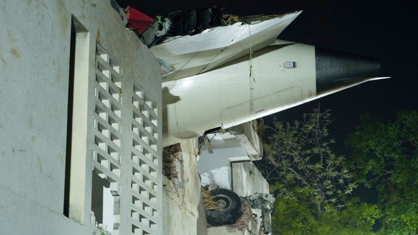 The crash site of Air India Ltd. Flight 171 in Ahmedabad, Gujarat, India, on Thursday, June 12, 2025. An Air India Boeing Co. 787 aircraft traveling from Ahmedabad in India to London’s Gatwick airport crashed shortly after taking off, in what stands to be the most serious accident involving the US planemaker’s most advanced widebody airliner. 