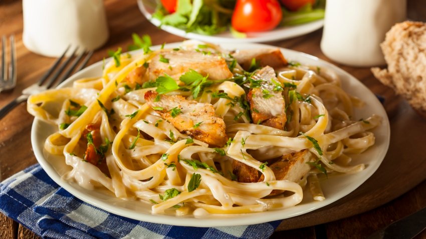 Homemade Fettucini Aflredo Pasta with Chicken and Parsley