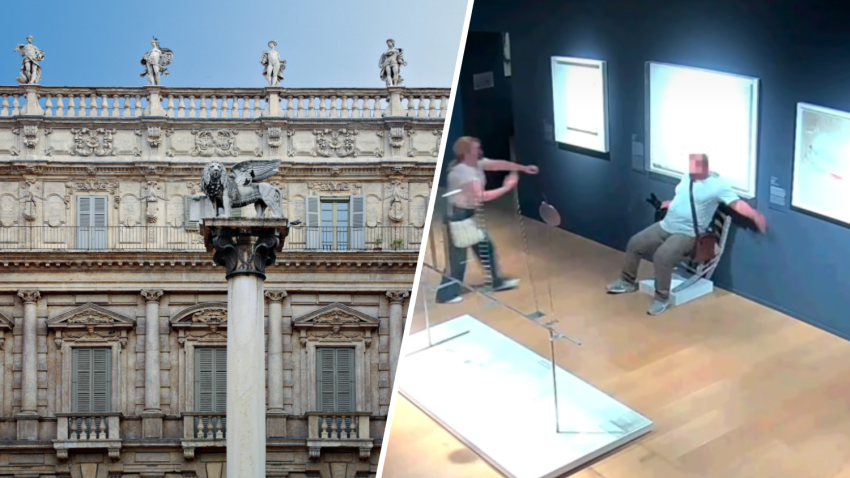 Palazzo Maffei Verona releases plea and video showing art piece broken by couple of visitors.