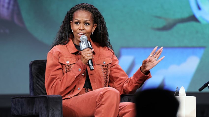 Michelle Obama at “IMO Live: Michelle Obama, Craig Robinson & Dr. Laurie Santos” during SXSW Conference & Festivals at the Austin Convention Center on March 13, 2025 in Austin, Texas.