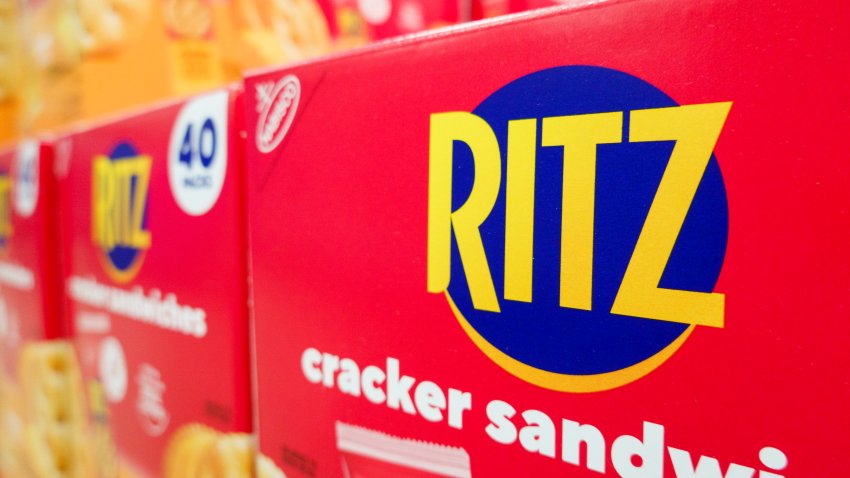 SAN DIEGO, CALIFORNIA – APRIL 27: Boxes of Ritz crackers are stacked at a Costco Wholesale store on April 27, 2025 in San Diego, California. (Photo by Kevin Carter/Getty Images)