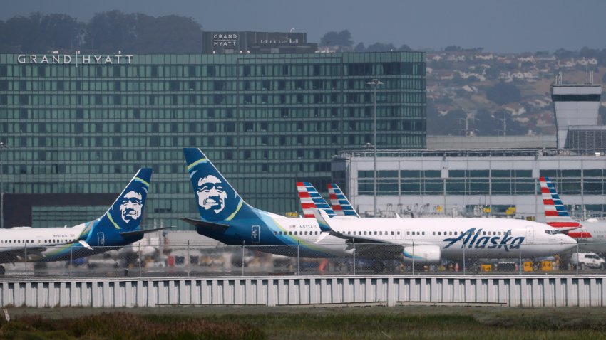 An Alaska Airlines jet taxis at San Francisco International Airport on June 04, 2025 in San Francisco, California.