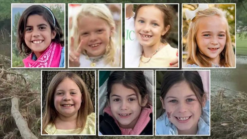 Seven girls from North Texas are confirmed to have died in the July 4 flooding at Camp Mystic. Top row, L-R: Lila Bonner, Eloise Peck, Janie Hunt and Wynne Naylor. Bottom row: Hadley Hanna, Hanna Lawrence, Rebecca Lawrence.