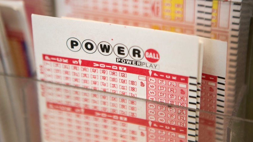 A Powerball ticket is pictured as the jackpot continues to rise.