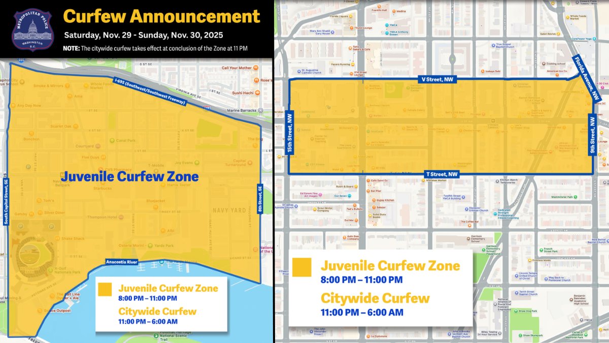 DC Police declare juvenile curfew zones in Navy Yard, U Street