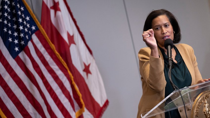 Washington, DC Mayor Muriel Bowser speaks during a press conference at the Washington Convention Center, ahead of attending Safeway&#8217;s 26th annual &#8220;DC Feast of Sharing&#8221; on November 26, 2025, in Washington, DC. Bowser announced on November 25 that she will not seek a fourth term in next year&#8217;s mayoral election in Washington, DC. (Photo by Brendan Smialowski / AFP via Getty Images)