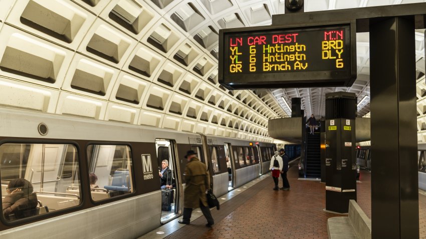 An arrival board displays a delay for a yellow line train at Archives-Navy Memorial-Penn Quarter station in Washington, DC, US, on Wednesday, Dec. 20, 2023. Photographer: Eric Lee/Bloomberg via Getty Images
