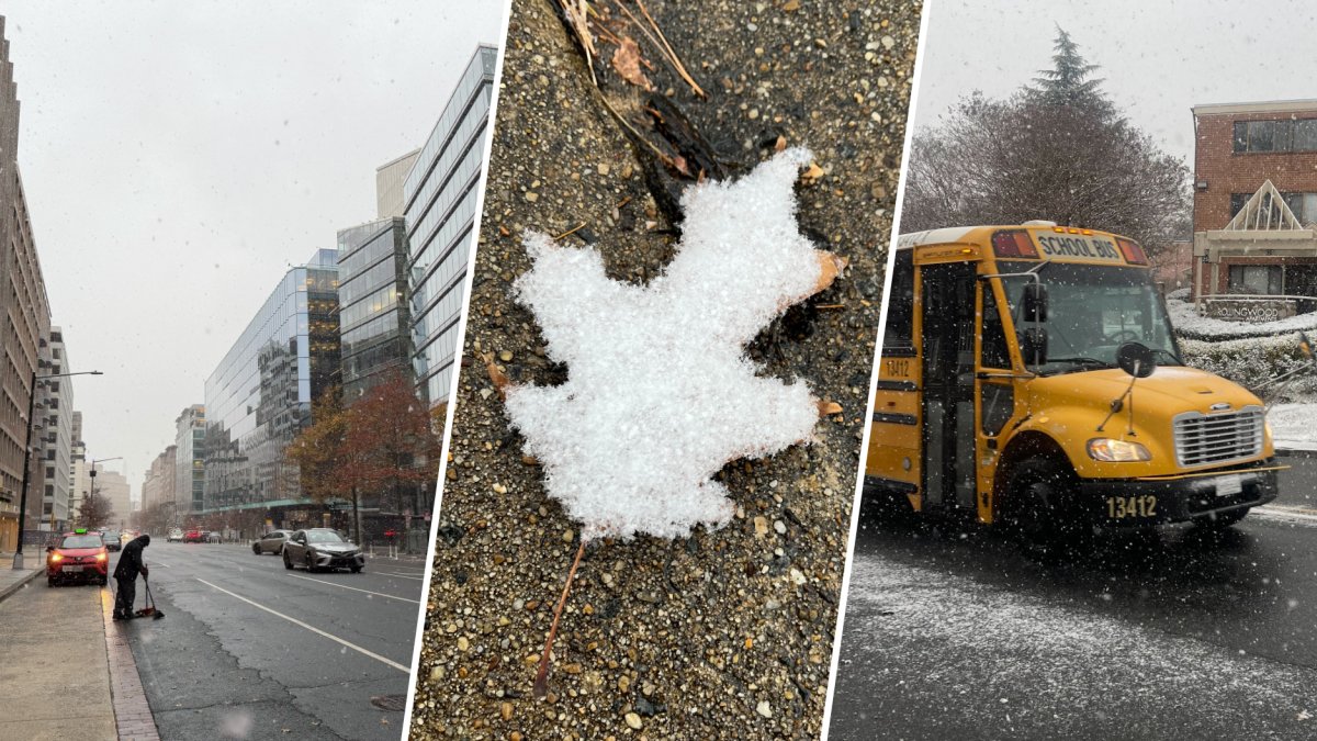 Snowfall may slow down Friday morning traffic in D.C., Maryland and Virginia, where many school delays are reported.