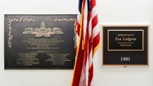 A replica plaque commemorating the Jan. 6, 2021 Capitol riot hangs outside the office of Rep. Zoe Lofgren, D-Calif., Tuesday, Dec. 30, 2025, at the Longworth House Office Building on Capitol Hill in Washington. 
