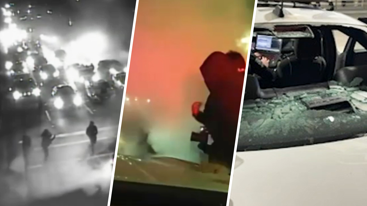 A police officer was trying to stop an illegal car rally in Maryland early Sunday morning when participants smashed the windows of his cruiser.