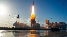 The Artemis II mission lifts off at Kennedy Space Center in Cape Canaveral, Fla.