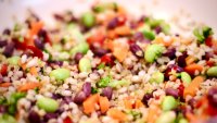 Bulgur wheat with assorted vegetables.