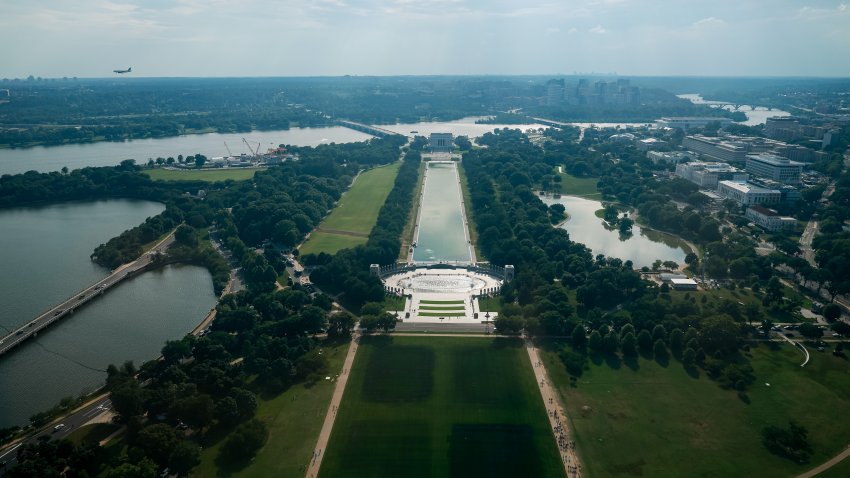 WASHINGTON, DC – JUNE 14: A view of the National World War II Memorial from the Washington Monument during the UFC Freedom 250 event on the South Lawn at the White House on June 14, 2026 in Washington, DC. (Photo by Scott Taetsch/Zuffa LLC)