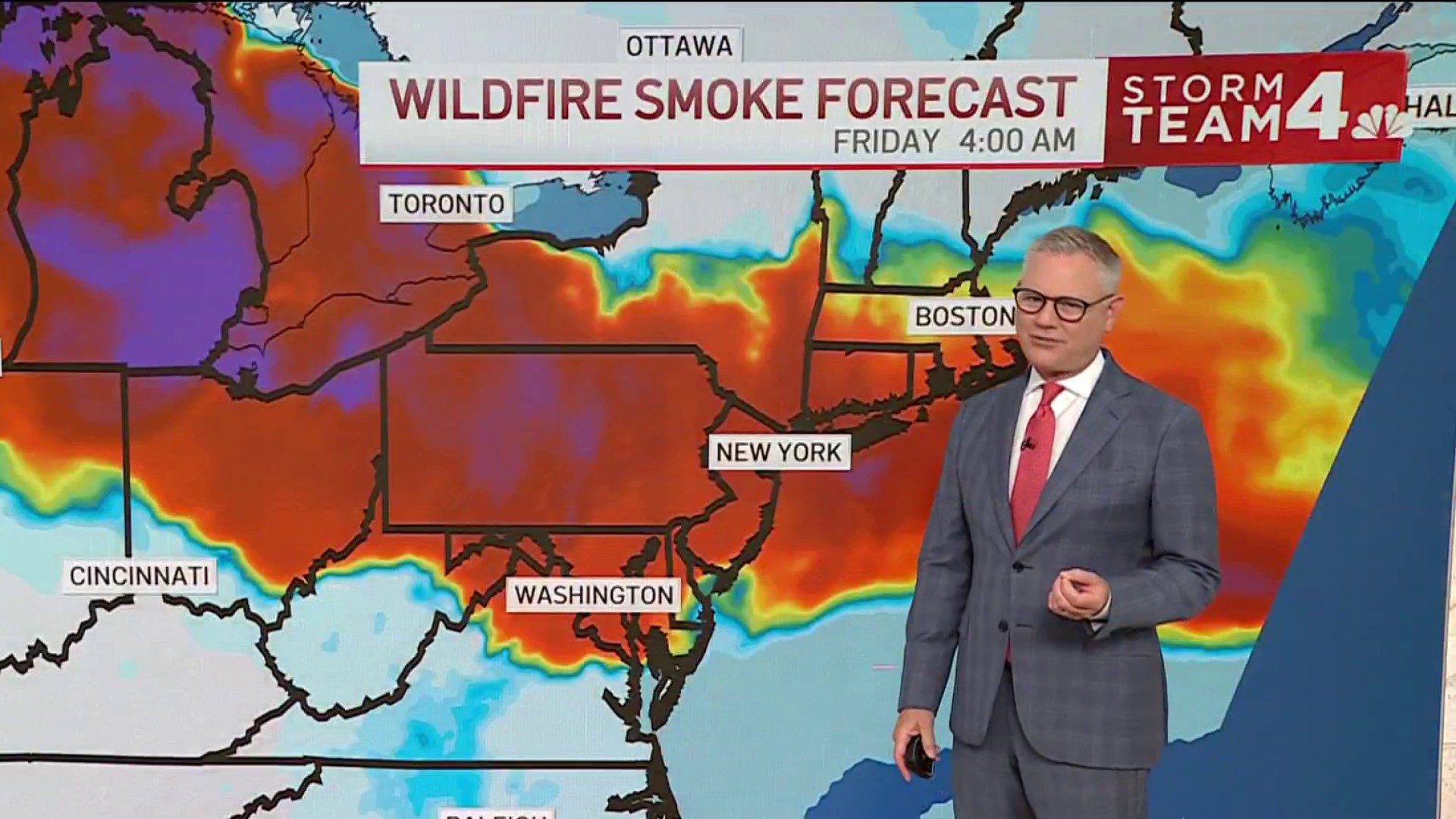 Canadian wildfire smoke triggers air quality alerts across at least 14 US states; code red in DC area as weekend storms approach