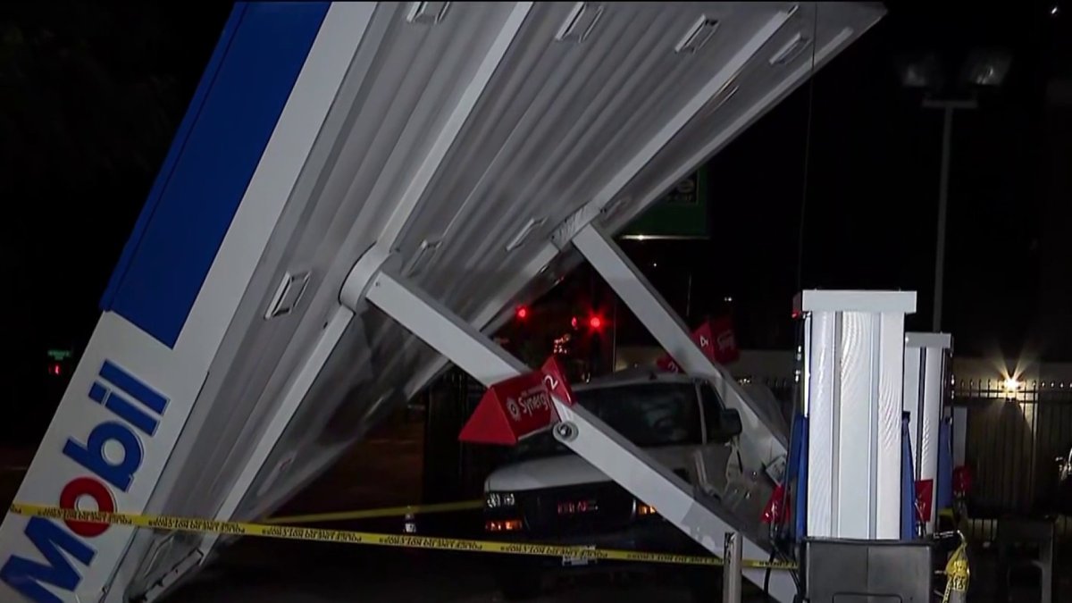 Gas station canopy and trees toppled, roads flooded as storms lash DC area