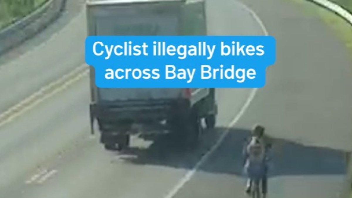 Cyclist illegally bikes across Bay Bridge