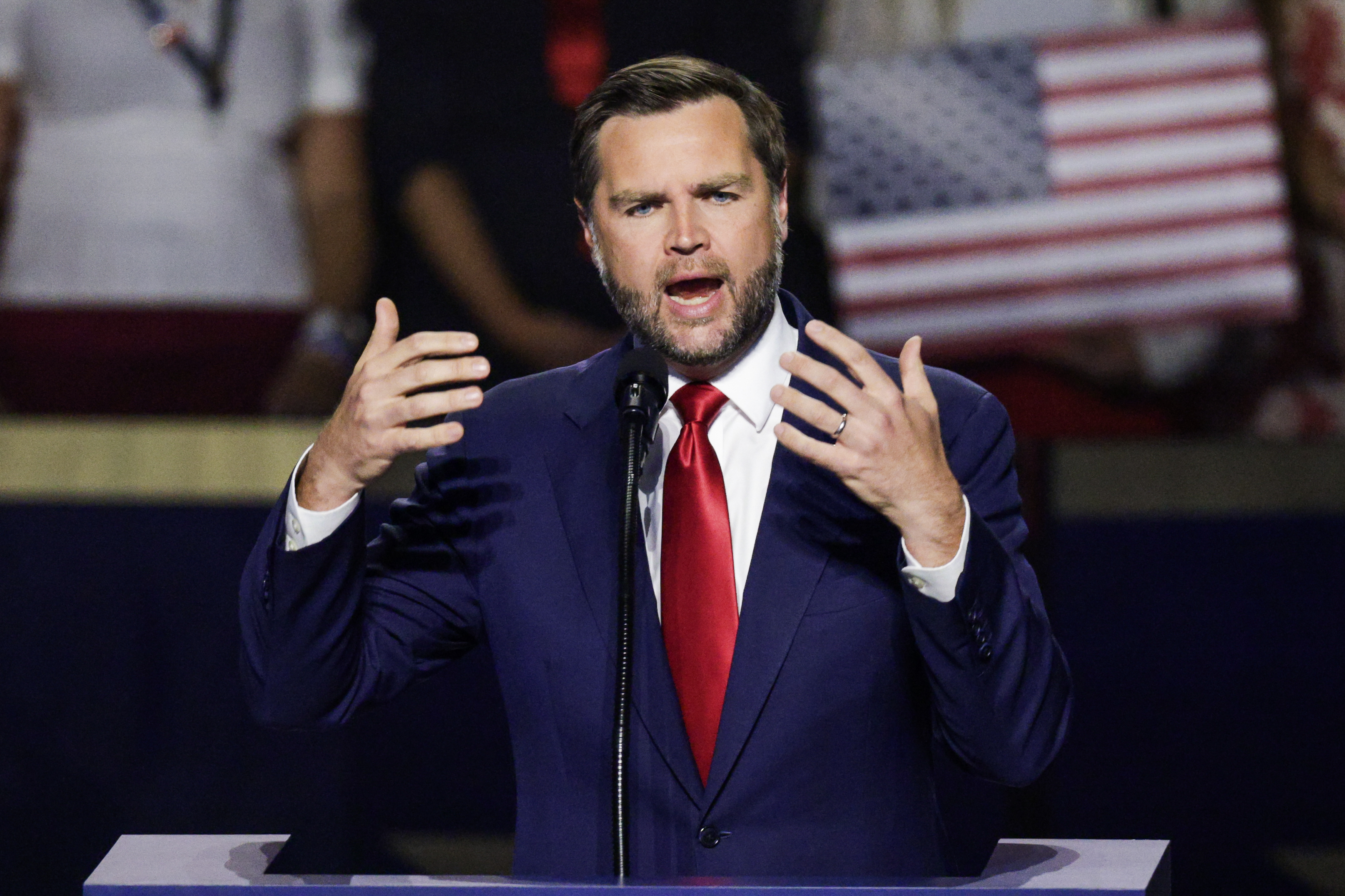 Vice President JD Vance speaks on stage on the second day of the 2026 Republican National Convention at the American Airlines Center on September 10, 2026 in Dallas, Texas. U.S.