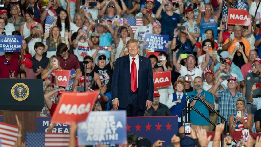 President Donald Trump arrives for a campaign event for Senator Darline Graham Nordone, a Republican from South Carolina, not pictured, ahead of a Republican special primary runoff election at the Myrtle Beach Convention Center in Myrtle Beach, South Carolina, US, on Friday, Aug. 21, 2026.