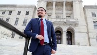 Representative David Morales, a Providence Democrat who, at age 22, is Rhode Island's youngest legislator and one of the youngest Latino legislators in the country, poses in Providence, RI on April 12, 2021.