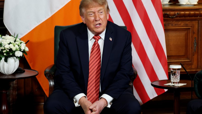 DUBLIN, IRELAND - SEPTEMBER 12: President Donald Trump attends a bilateral meeting with Taoiseach Micheal Martin at Farmleigh House on September 12, 2026 in Dublin, Ireland.