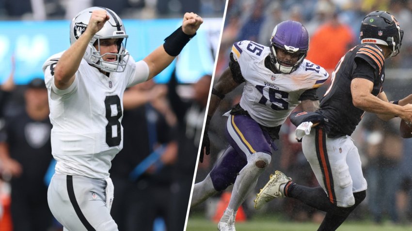 Split image (L-R) of Kirk Cousins and Vikings' Dallas Turner.
