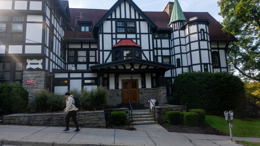 The fraternity house at the center of a rape allegation stands on the campus of Cornell University on September 30, 2026, in Ithaca, New York.