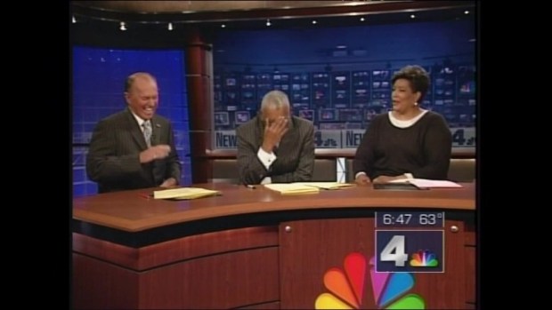 Jim Vance, George Michael Laugh as Model Falls on Runway