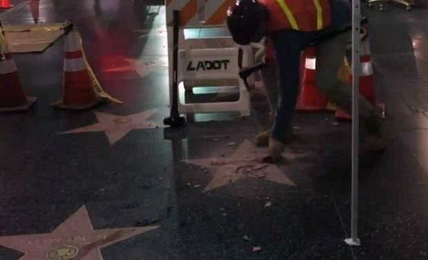 [NATL-LA] Watch: Man Dressed as Construction Worker Smashes Trump Star